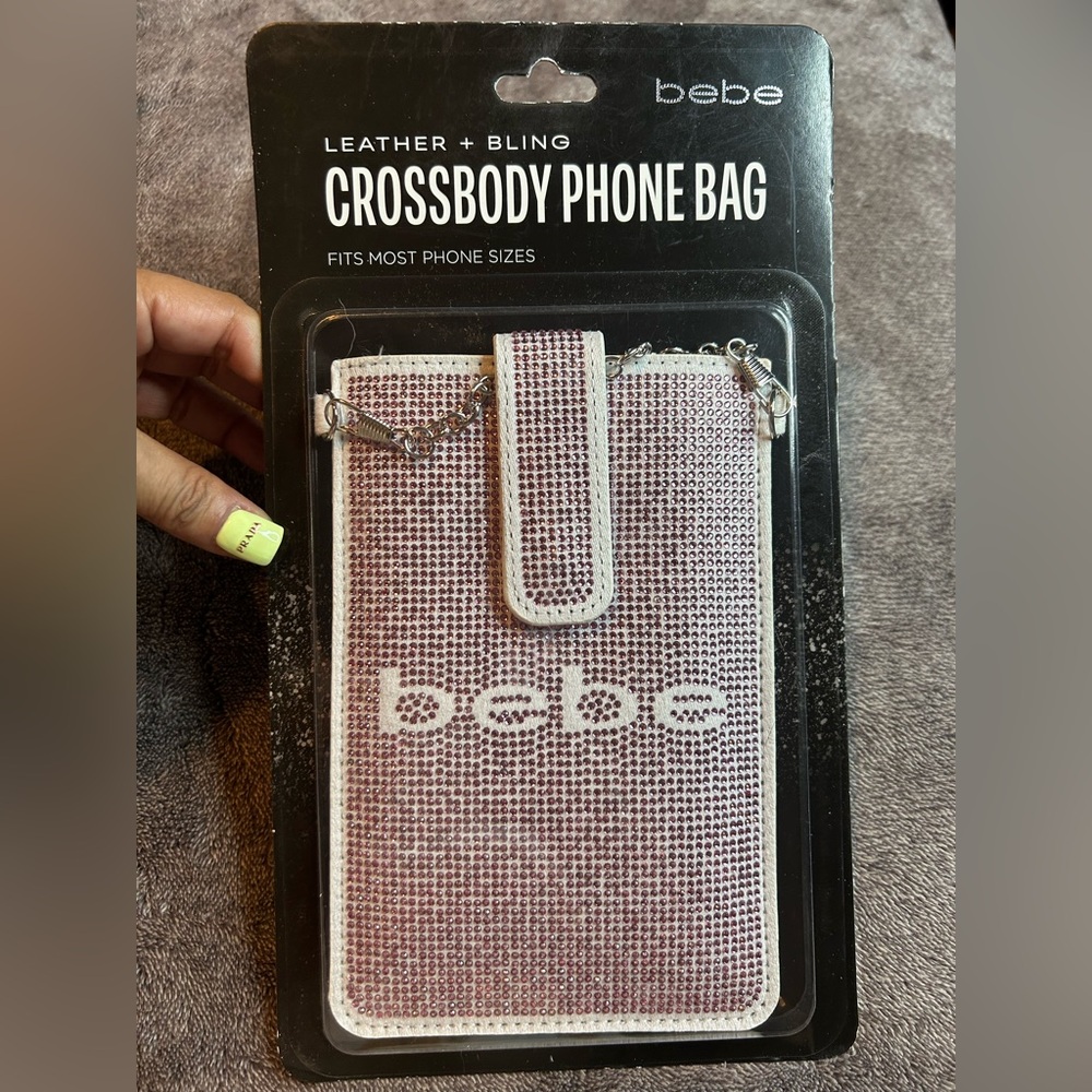 Bebe Leather + Bling Crossbody Phone Bag in Pink and white & Coral New & Sealed - Picture 4 of 11